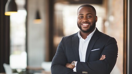 Fototapeta premium A man in a suit is smiling and posing for a picture