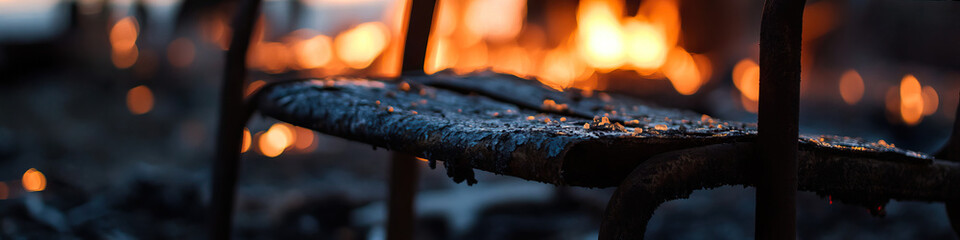 Fototapeta premium Burned Metal Chair Seat Near Bonfire