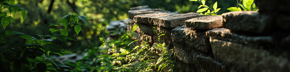 Fototapeta premium Stone Wall with Overgrown Vegetation