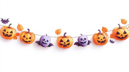 Obraz premium Colorful Halloween Decorations with Jack-o'-lanterns and Bats