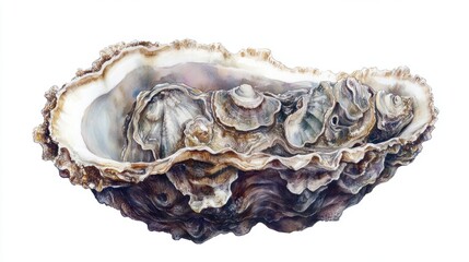 Realistic Close-up of an Open Oyster Shell with Pearls Inside