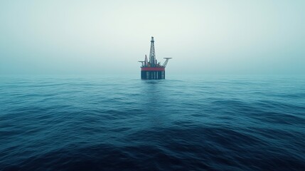 Offshore Rig in Tranquil Waters with Foggy Background