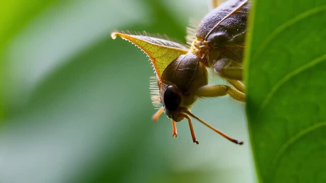 Close-up Observation of a Unique Insect in Lush Greenery During Daylight in a Tropical Environment