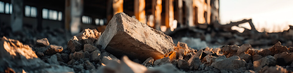 Fototapeta premium Concrete Rubble and Destroyed Building Remains
