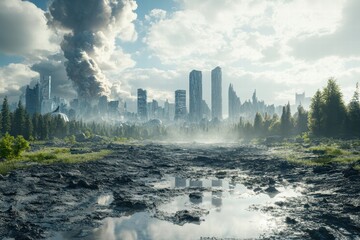 Urban landscape impacted by climate change reveals depletion of natural resources