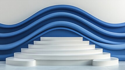 Obraz premium Elegant Minimalist Platform with Blue Wave Background for Displays