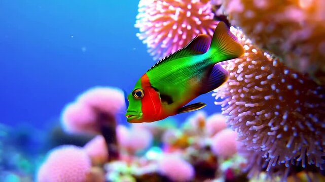Colorful Fish Swimming Near Vibrant Coral Reef in Warm Tropical Waters