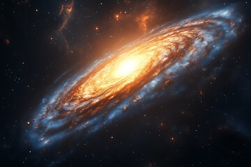 Fototapeta premium Spiral galaxy with bright core and swirling arms in deep space. (1)