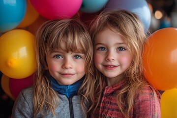 Toys in the background: Create a composition with children's toys and balloons surrounding them.