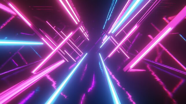 Pink blue neon lights tunnel, abstract background, digital art, vj loop