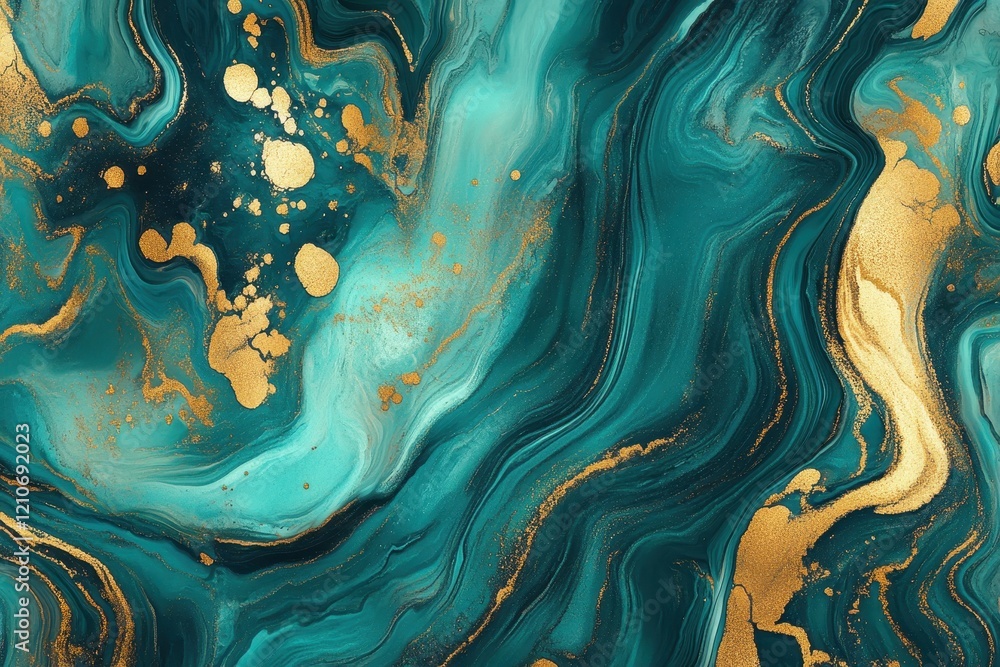 Aufkleber a vibrant turquoise and gold marbled design and intricate swirls and patterns create a visually stri