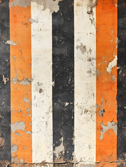 Rustic Industrial Wall with Weathered Orange and White Stripes Painted on Rough Textured Surface : Generative AI