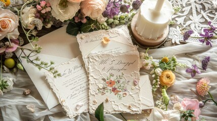 Beautifully designed wedding invitation suite made from seed paper