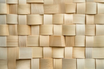 Fototapeta premium A woven pattern of light wood pieces arranged in a geometric cube formation