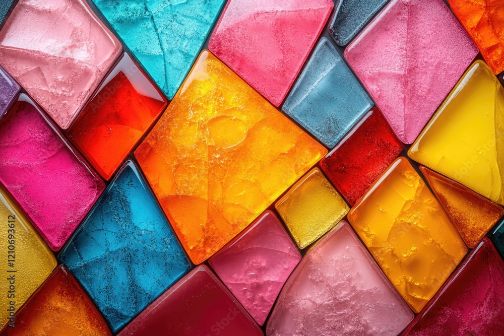 Aufkleber close-up view of a colorful glass wall with intricate patterns and shapes