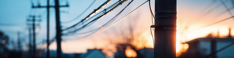 Utility Pole and Electrical Wires at Sunset