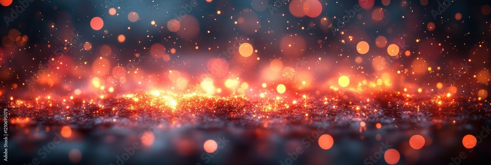 Poster glowing red and gold bokeh circles create a mesmerizing atmosphere in the dark