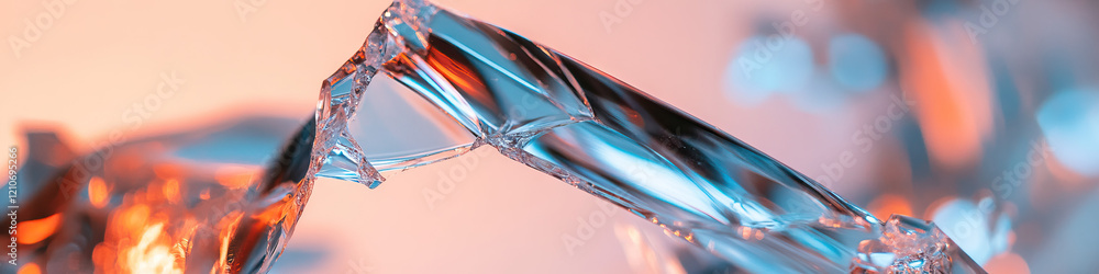 Poster fractured transparent material with blurred background