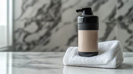Naklejka premium Moisturizing Lotion in a Black and Clear Pump Bottle on Towel