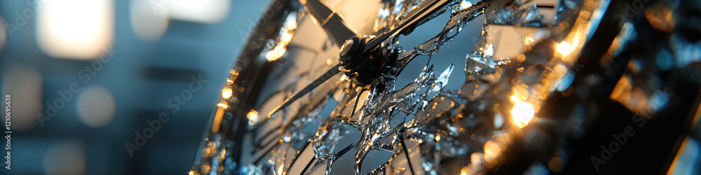 Poster close-up of a damaged clock face with visible fractures