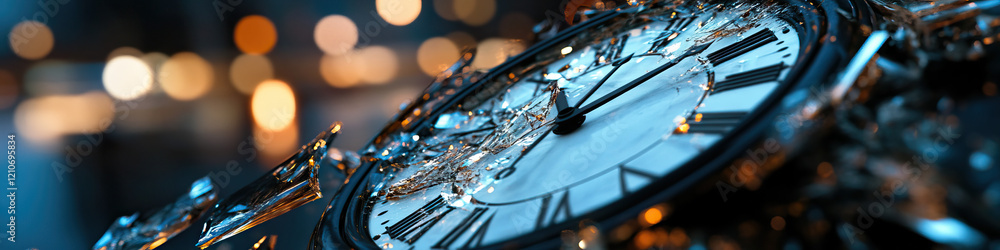 Poster close-up of shattered analog clock with roman numerals