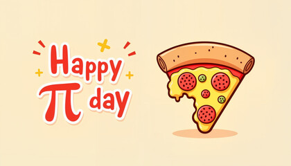 Joyful celebration of Pi Day with pizza slice and cheerful design, fun concept