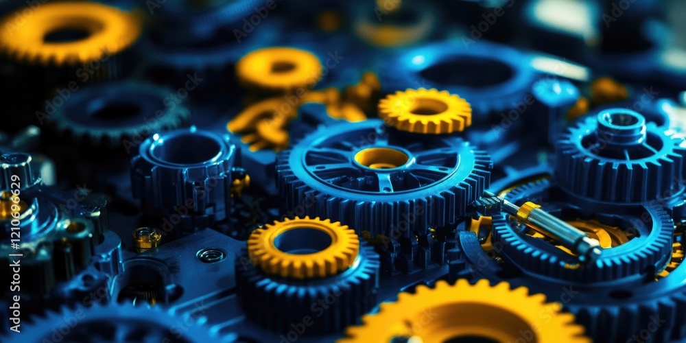 Poster close-up shot of a collection of gears on a table surface