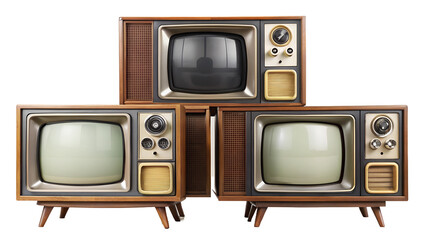 retro TV boxes front view, cut out on the trasparent background 