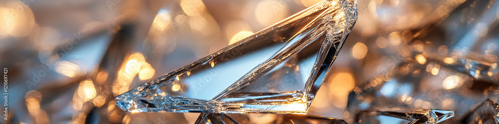 Poster fractured transparent shards with bokeh background