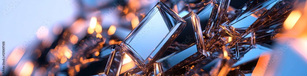 Poster abstract composition of reflective geometric prisms and shards