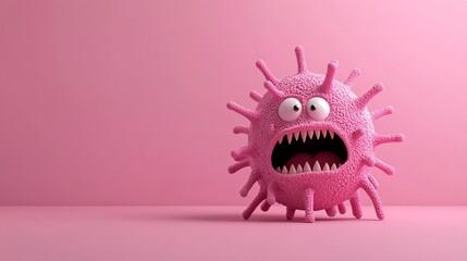 Cartoon virus character on pink background
