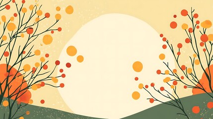 Abstract Autumnal Branches with Orange and Yellow Berries