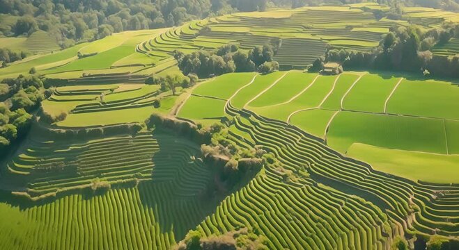 The drone view of rice fields showcasing their stunning patterns and natural beauty 4K