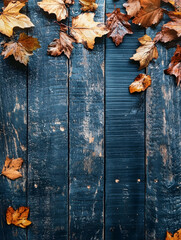 Rustic Autumn Leaves on Weathered Wooden Surface for Seasonal Decor Background : Generative AI