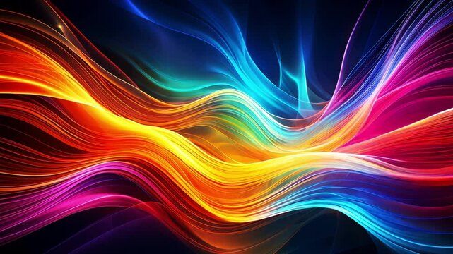 Background with abstract colorful neon waves.Colorful or rainbow background.Generative AI