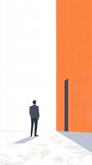 Fototapeta premium Businessman Contemplating Next Step at Doorway - Minimalist Business Concept