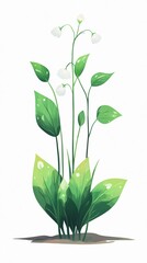 Elegant white flowers with vibrant green leaves. Botanical illustration, perfect for floral designs, nature-inspired art, and spring themes.
