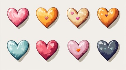Fototapeta premium Collection of heart icon, symbol of love icon flat style modern design isolated on blank background