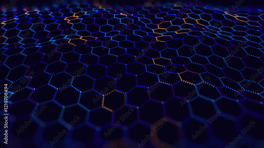 Leinwandbilder Blue Hexagon Pattern. Abstract Medical Chemical Tech Background. Hexagonal Pattern for Hi-Tech Science Design. Cyber Hexagon 3D Grid Sci-Fi Game Backdrop. Vector Illustration.