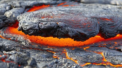 Molten Lava Flow Texture Close up of Volcanic Rock Fiery Orange and Black Extreme Heat Natural