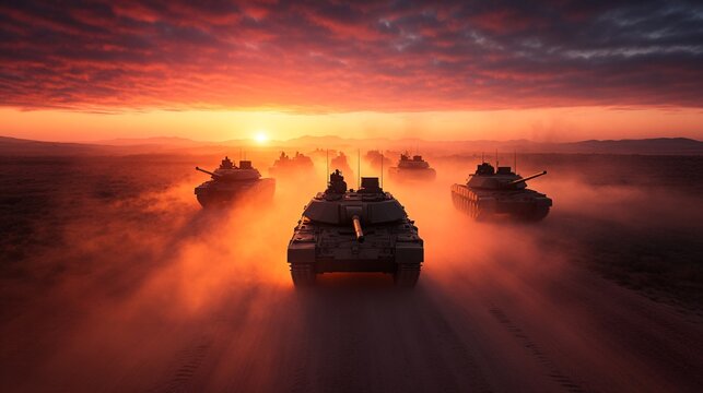 Tanks Advancing at Sunset - Powered by Adobe
