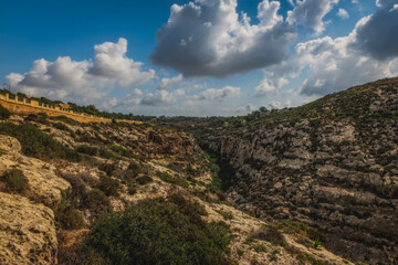 Rocks and cliffs near Blue Grotto in Malta. Wied i - urrieq south of urrieq in the southwest of the island of Malta. June 2023