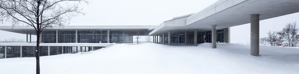 Obraz premium Modern Building Complex in Winter Snowfall