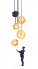 Businessman orchestrating workflow automation. Conceptual illustration of business process management, optimization, and operational efficiency.