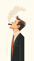 Man in Suit Enjoys Cigar: A Portrait of Style and Relaxation - Businessman Smoking