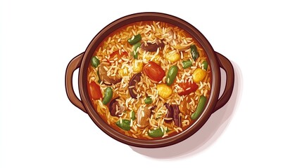Top View of 32-bit Pakistani Biryani in a Vector Cartoon