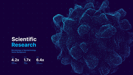 Scientific Medical Research Background. Abstract Science Blue Virus Cells Backdrop with Depth of Field Blur Particles Effect. Futuristic Plant Microbiology. Blue Virus Cells Vector Illustration.