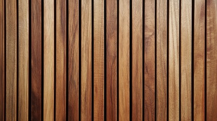 A close-up of a wooden slat texture featuring vertical lines of evenly spaced slats in a warm natural wood tone