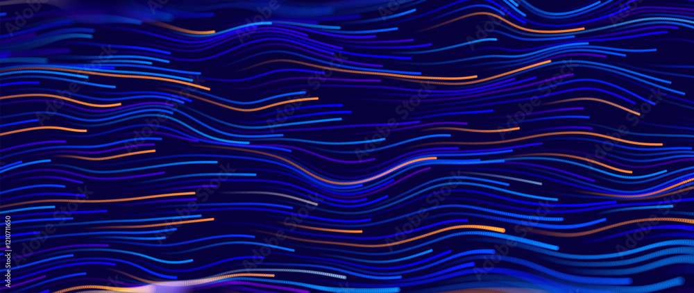 Aufkleber Cyber Big Data Flow Particles Bokeh. Digital Neural Network. Concept of AI Artificial Intelligence Technology Machine Deep Learning. Digital Communication. Science Technology Presentation Vector.