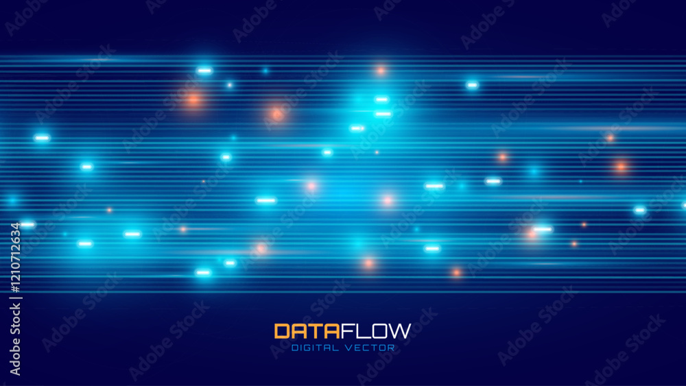Poster Abstract Blue Data Flowing Lines. Speed Lines Lights Graphics. Futuristic Linear Backdrop Design. Technology, Big Data, Science Theme Template.